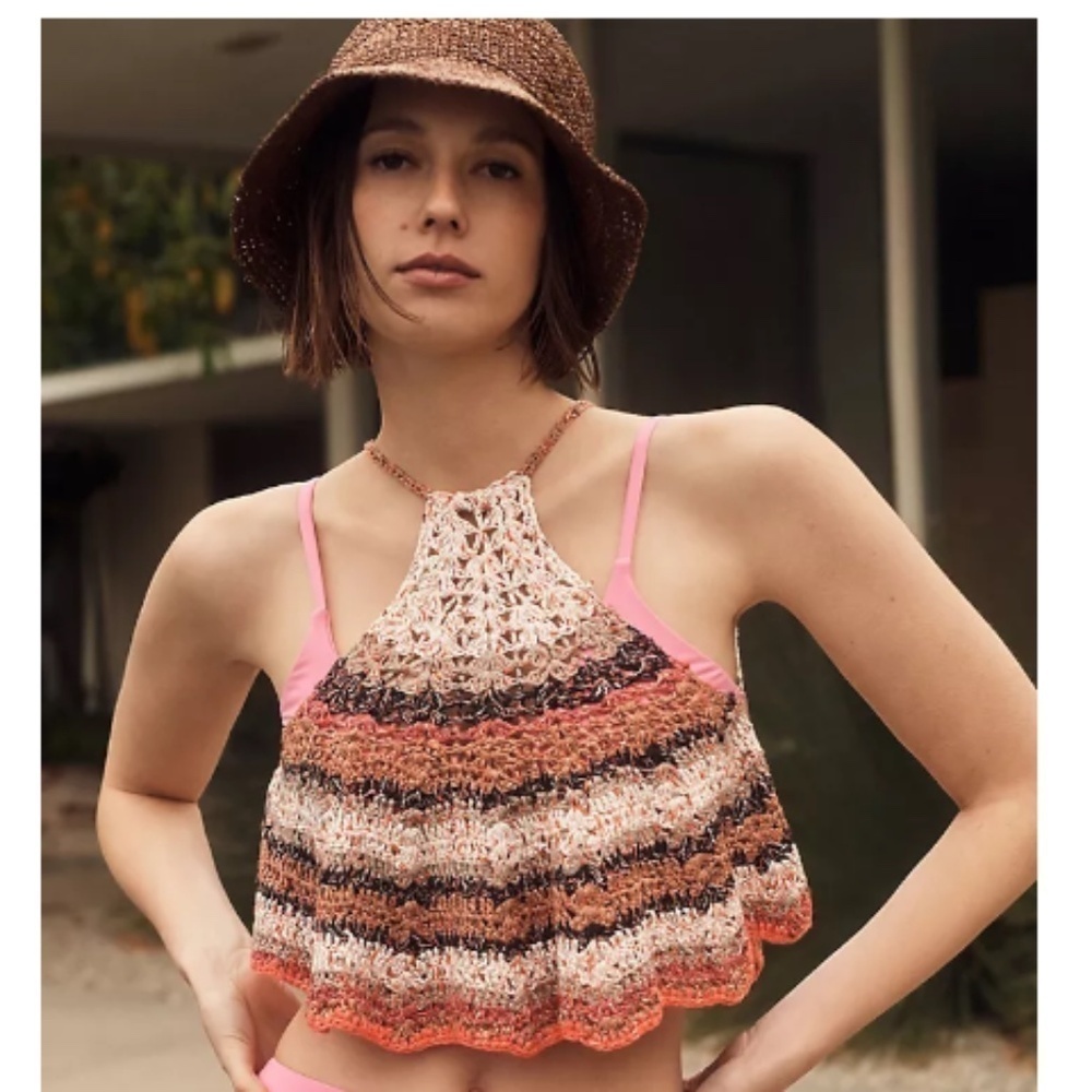 Anthro Coachella Gypsy Festival Boho Crochet Halter Top Size Small Hippie NWT